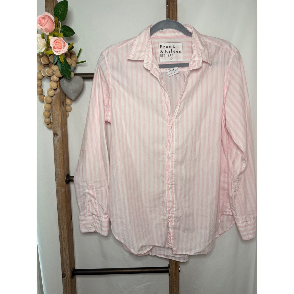 Frank & Eileen Frank Pink White Striped Cotton Button Up Shirt Large Made Italy